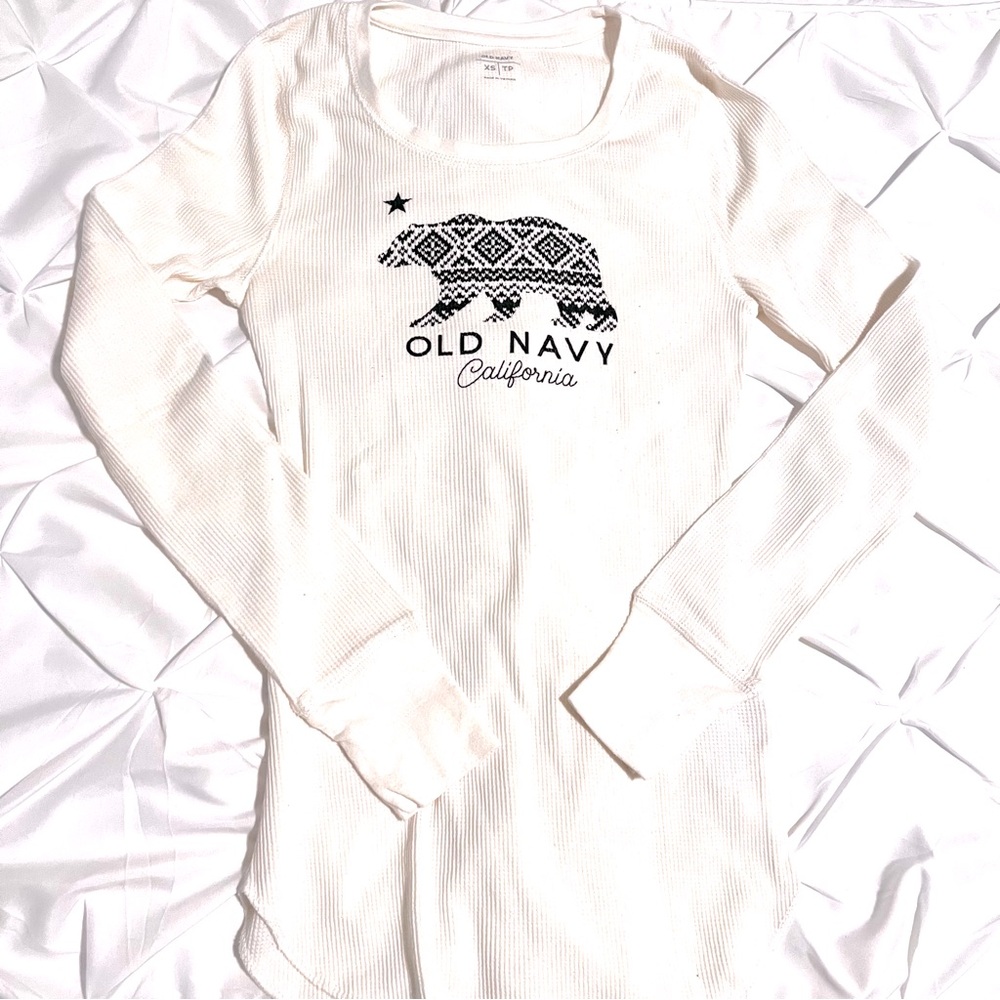 Old Navy White California Thermal Shirt, Women’s XS, Excellent!